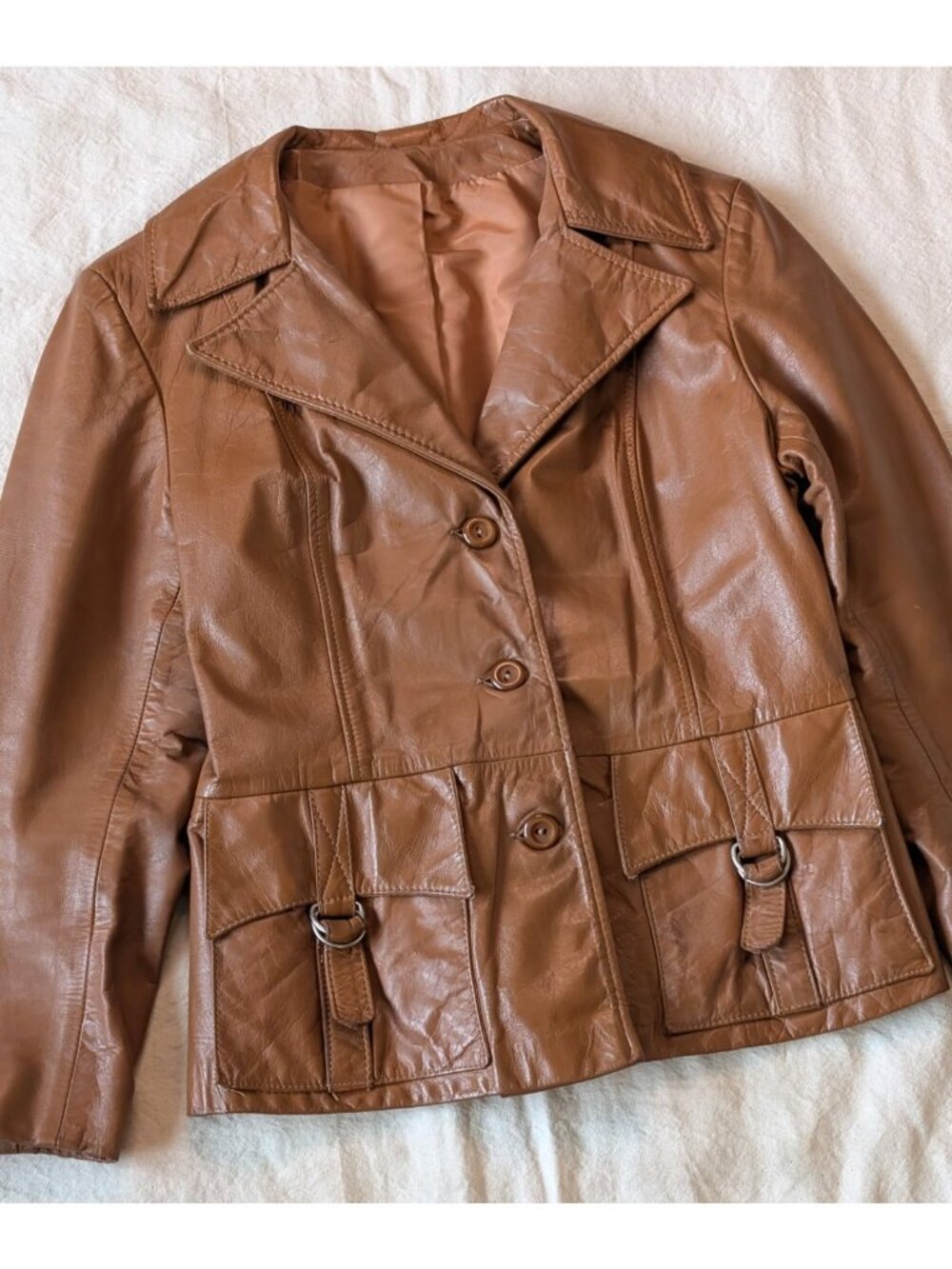 Vintage 60s 70s Leathercraft Brown Leather Boho Car Coat Women's M/L USA Made